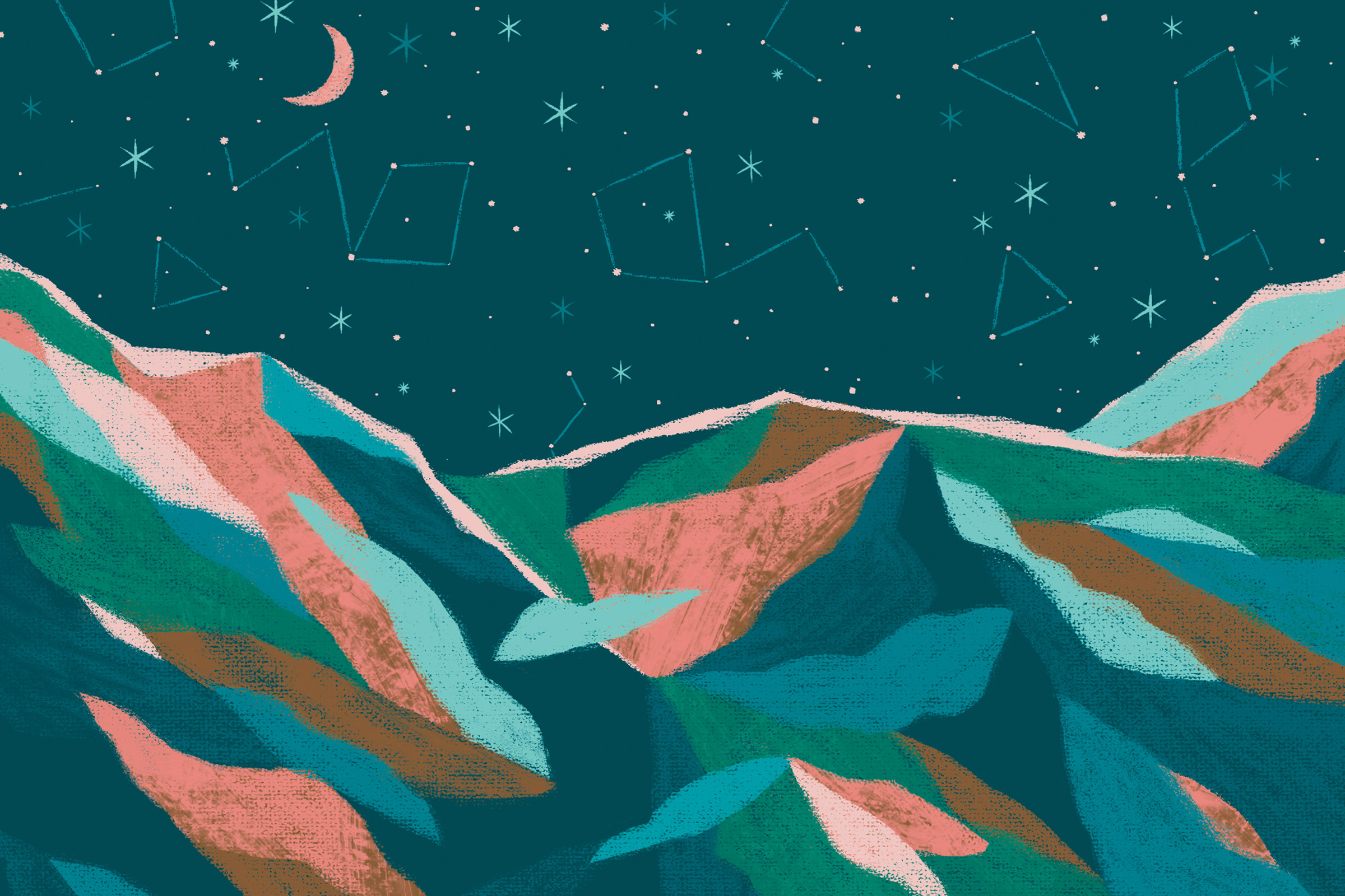 Constellation in Mountain sky illustration.